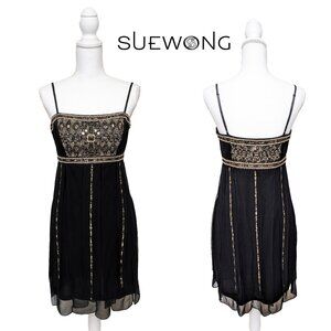 SUE WONG Nocturne Vintage Black Silk Flapper Dress